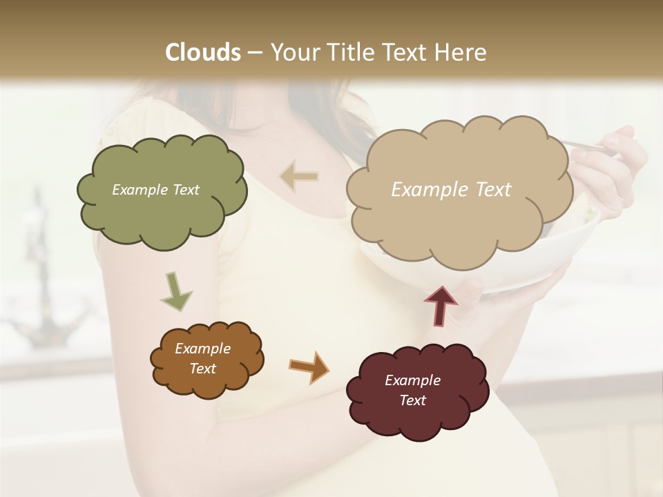 Pregnant Woman In Kitchen Eating A Salad Smiling PowerPoint Template