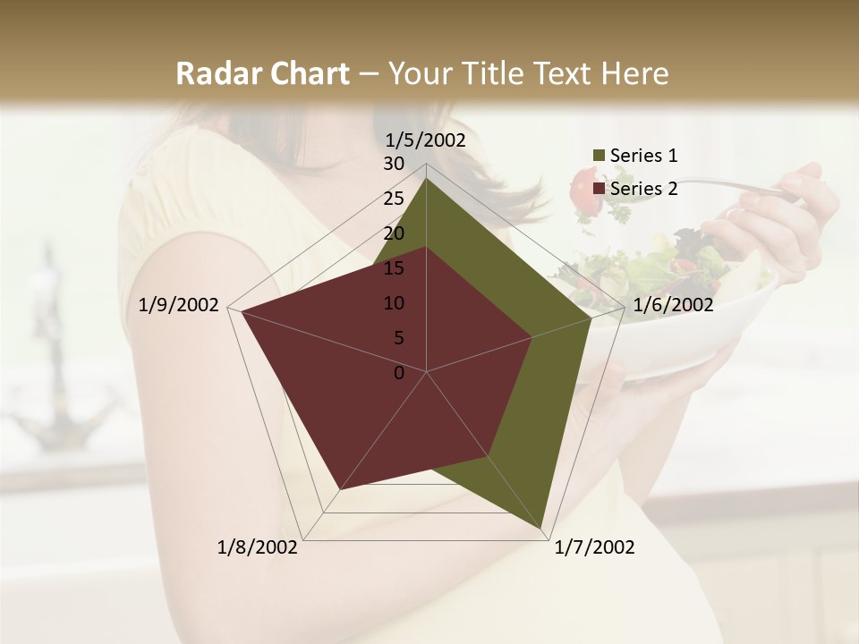 Pregnant Woman In Kitchen Eating A Salad Smiling PowerPoint Template