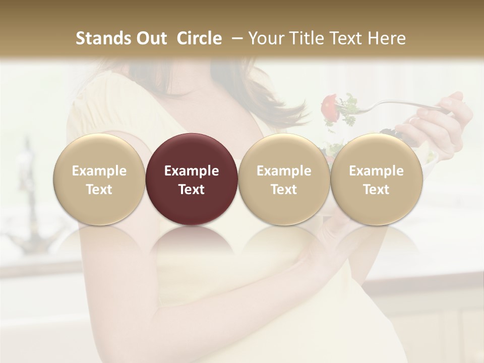 Pregnant Woman In Kitchen Eating A Salad Smiling PowerPoint Template