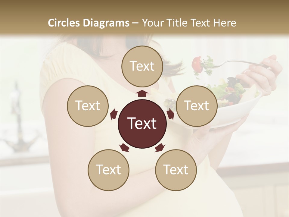 Pregnant Woman In Kitchen Eating A Salad Smiling PowerPoint Template