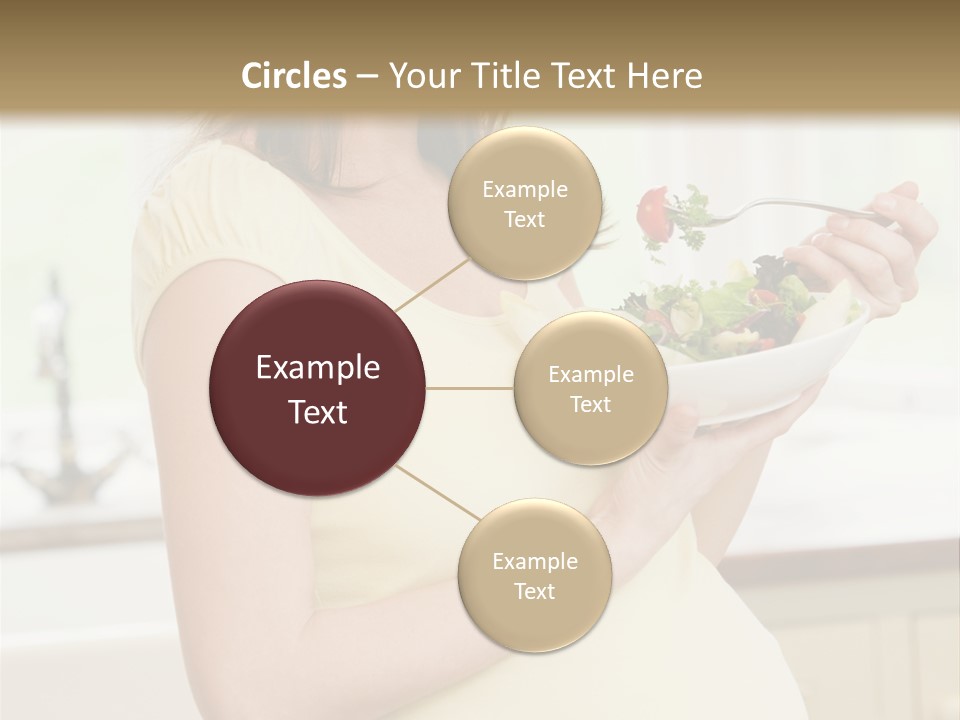 Pregnant Woman In Kitchen Eating A Salad Smiling PowerPoint Template