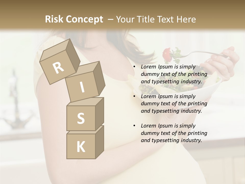 Pregnant Woman In Kitchen Eating A Salad Smiling PowerPoint Template