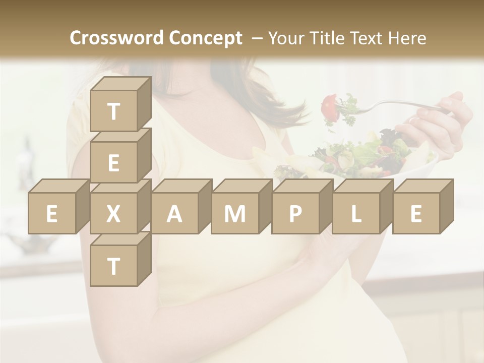 Pregnant Woman In Kitchen Eating A Salad Smiling PowerPoint Template