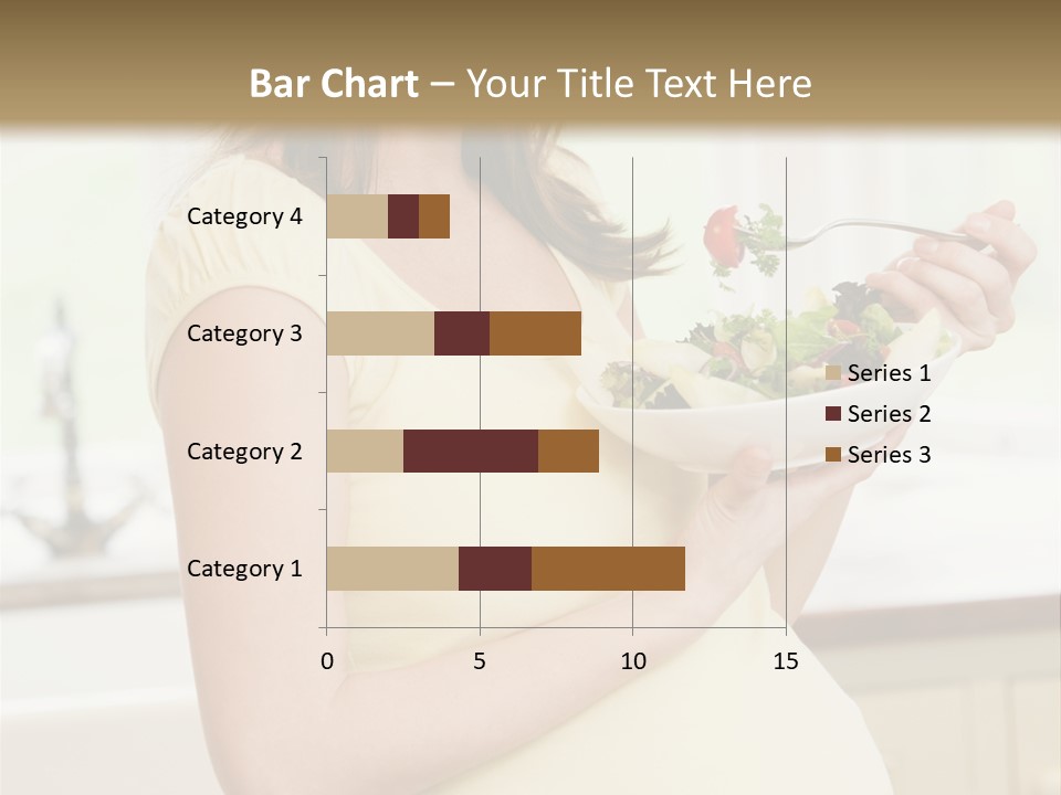 Pregnant Woman In Kitchen Eating A Salad Smiling PowerPoint Template