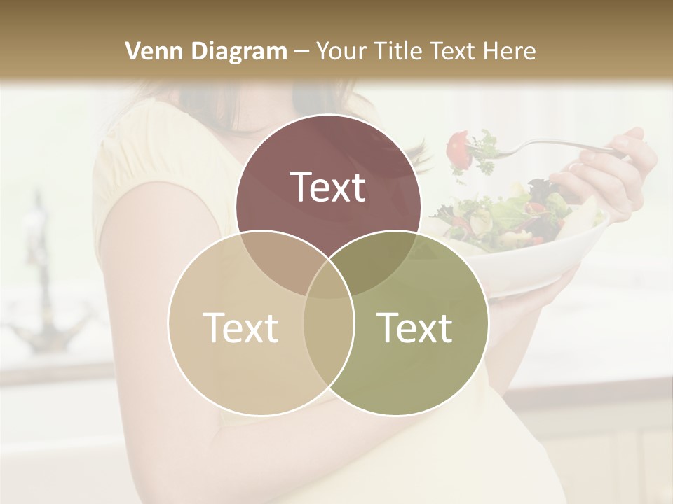 Pregnant Woman In Kitchen Eating A Salad Smiling PowerPoint Template