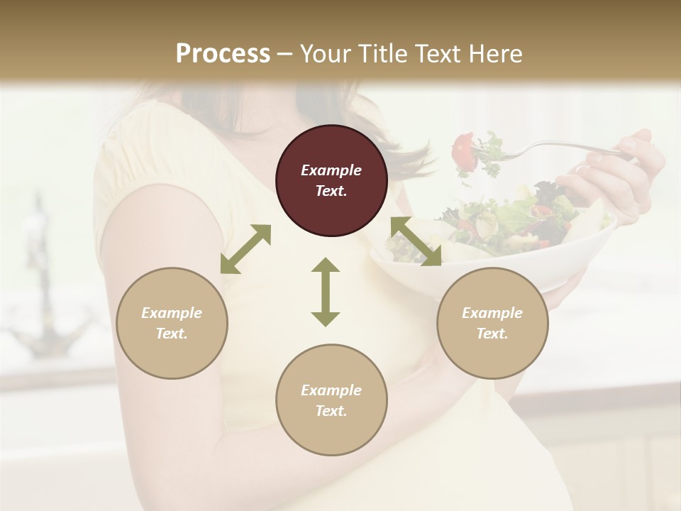 Pregnant Woman In Kitchen Eating A Salad Smiling PowerPoint Template