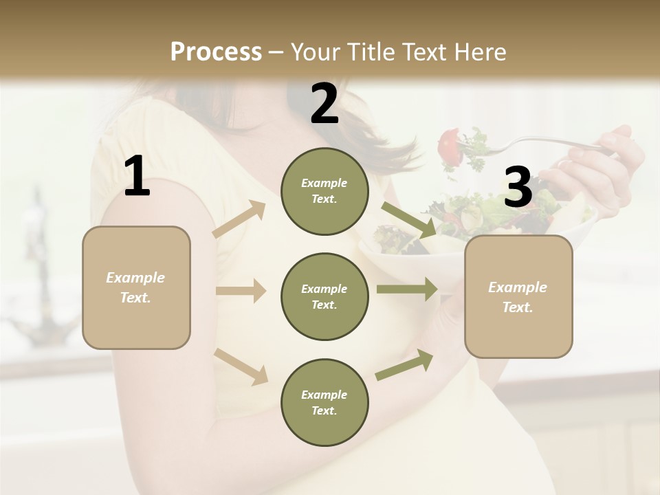 Pregnant Woman In Kitchen Eating A Salad Smiling PowerPoint Template