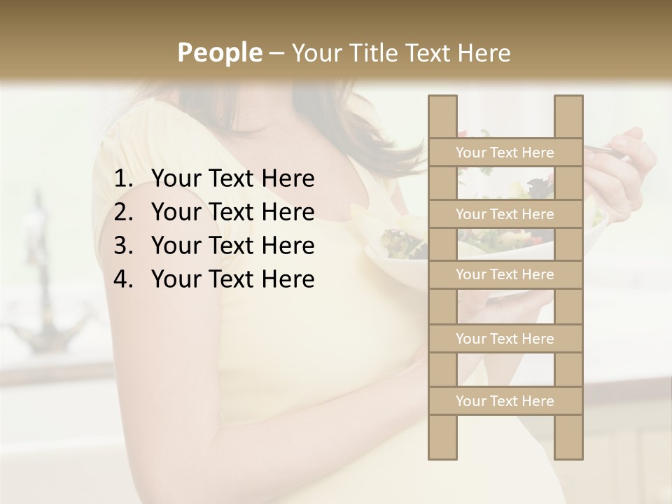 Pregnant Woman In Kitchen Eating A Salad Smiling PowerPoint Template