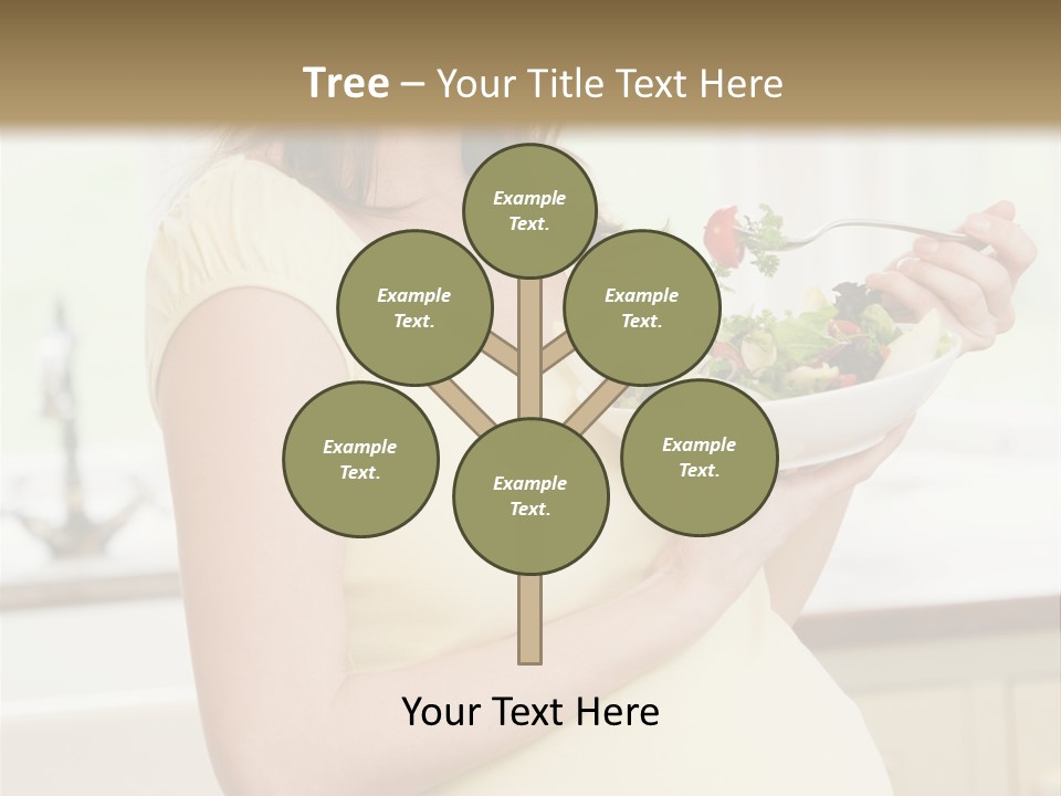 Pregnant Woman In Kitchen Eating A Salad Smiling PowerPoint Template
