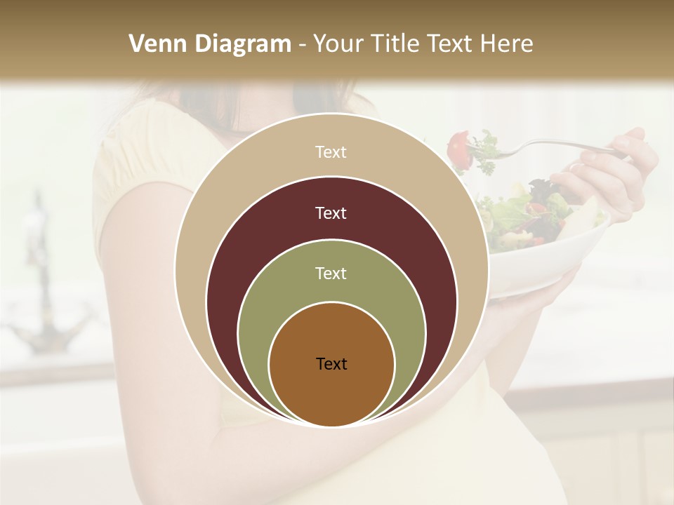 Pregnant Woman In Kitchen Eating A Salad Smiling PowerPoint Template
