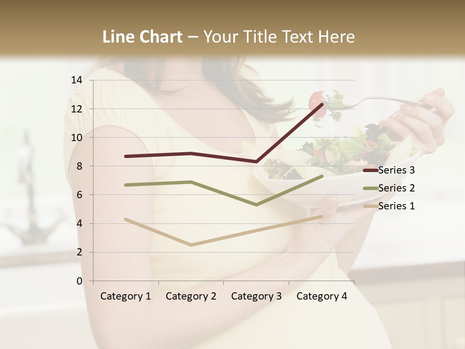 Pregnant Woman In Kitchen Eating A Salad Smiling PowerPoint Template
