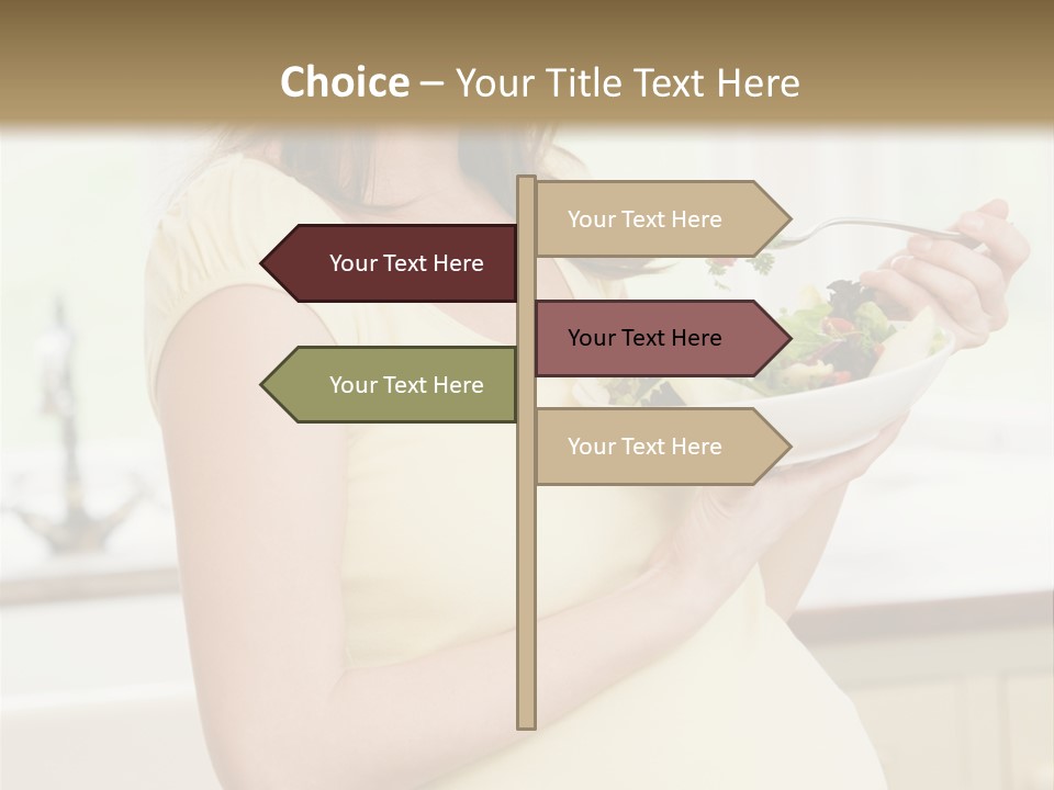 Pregnant Woman In Kitchen Eating A Salad Smiling PowerPoint Template