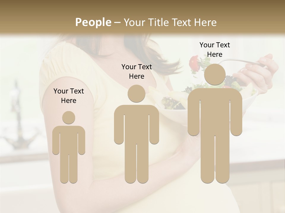 Pregnant Woman In Kitchen Eating A Salad Smiling PowerPoint Template