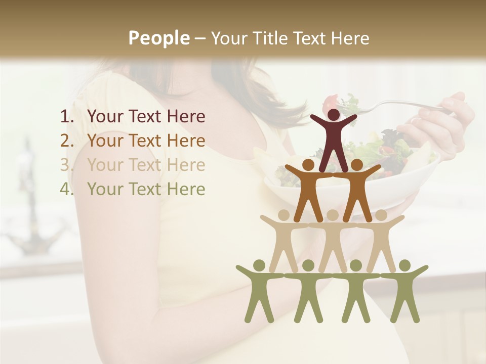 Pregnant Woman In Kitchen Eating A Salad Smiling PowerPoint Template