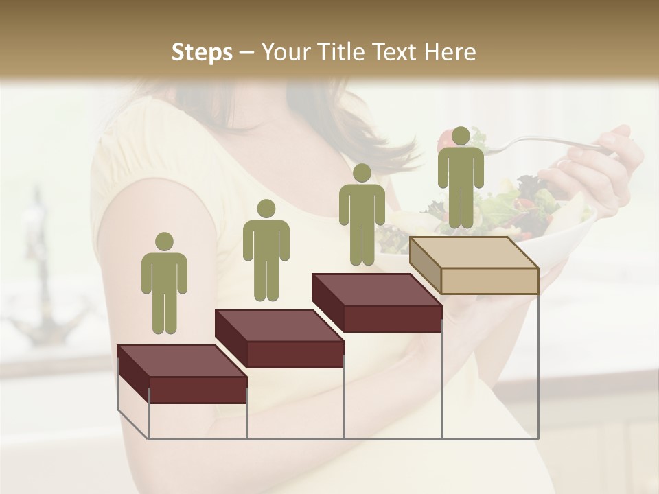 Pregnant Woman In Kitchen Eating A Salad Smiling PowerPoint Template