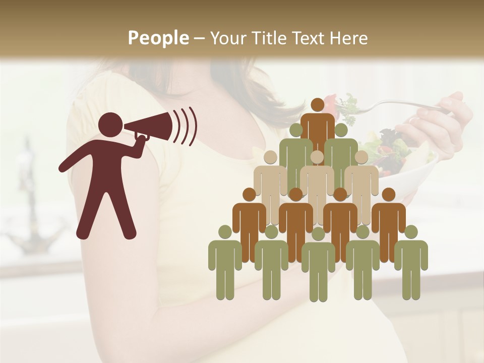 Pregnant Woman In Kitchen Eating A Salad Smiling PowerPoint Template