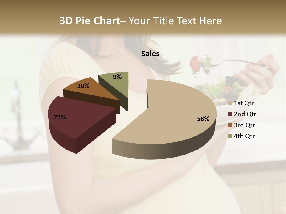 Pregnant Woman In Kitchen Eating A Salad Smiling PowerPoint Template