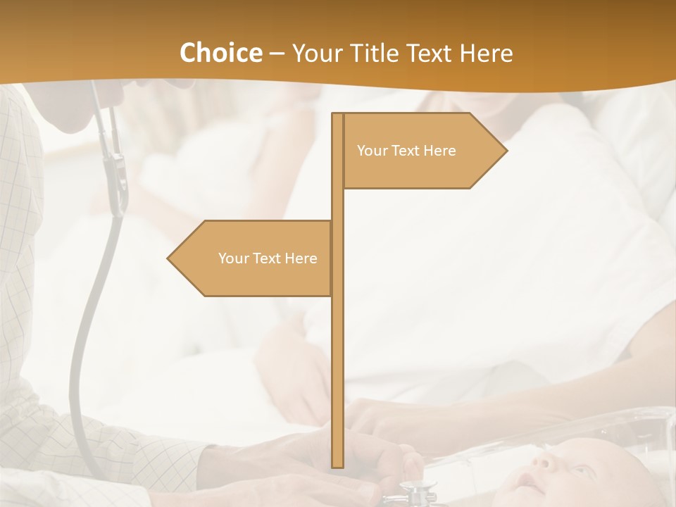 Doctor Checking Baby's Heartbeat With New Mother Watching And Smiling PowerPoint Template