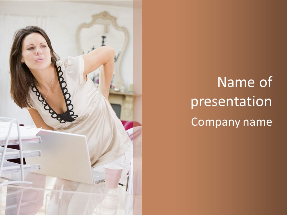 Pregnant Woman In Home Office With A Sore Back PowerPoint Template