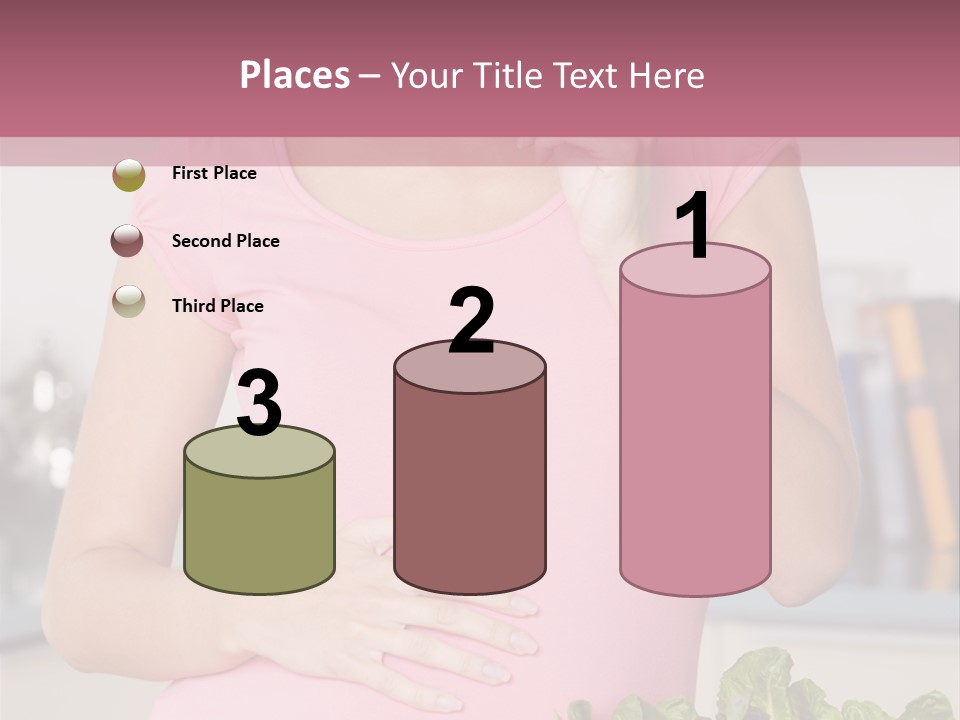 Pregnant Woman In Kitchen Making A Salad And Smiling PowerPoint Template