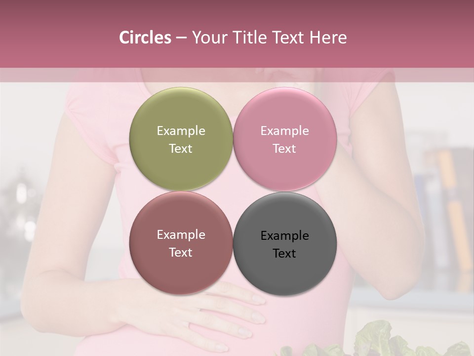 Pregnant Woman In Kitchen Making A Salad And Smiling PowerPoint Template