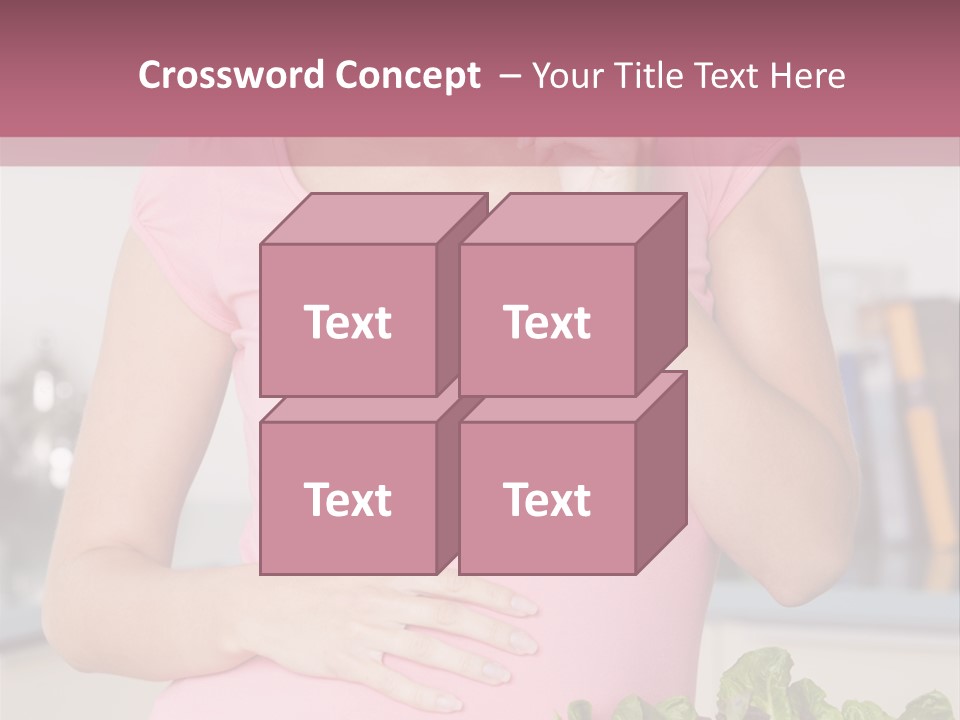 Pregnant Woman In Kitchen Making A Salad And Smiling PowerPoint Template