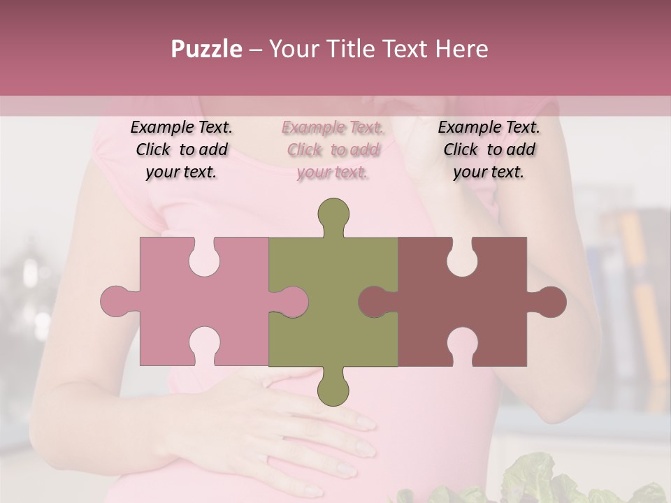 Pregnant Woman In Kitchen Making A Salad And Smiling PowerPoint Template