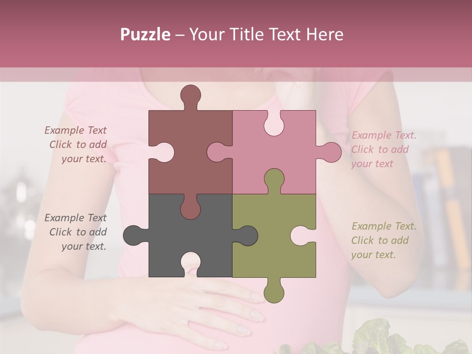 Pregnant Woman In Kitchen Making A Salad And Smiling PowerPoint Template