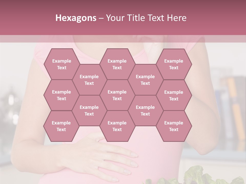 Pregnant Woman In Kitchen Making A Salad And Smiling PowerPoint Template