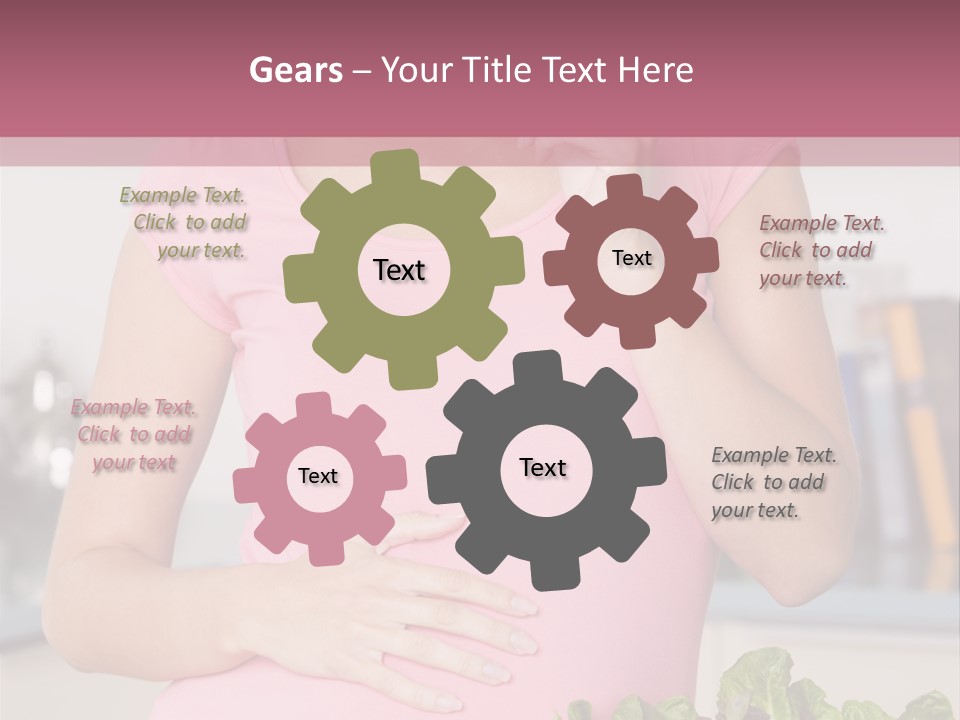 Pregnant Woman In Kitchen Making A Salad And Smiling PowerPoint Template