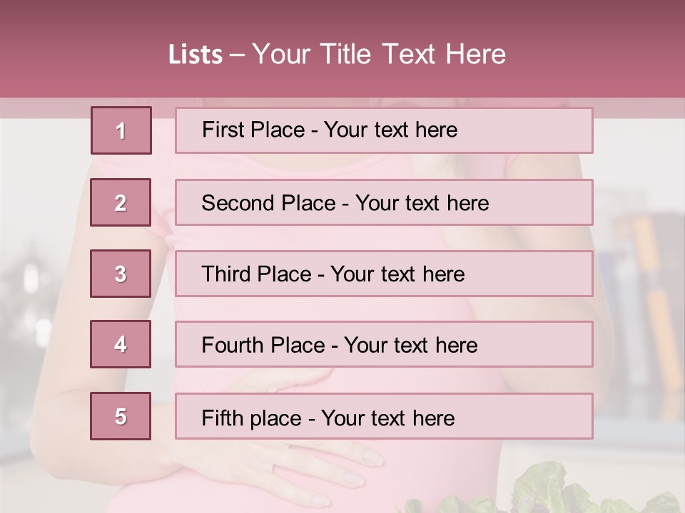 Pregnant Woman In Kitchen Making A Salad And Smiling PowerPoint Template