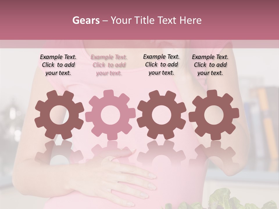 Pregnant Woman In Kitchen Making A Salad And Smiling PowerPoint Template