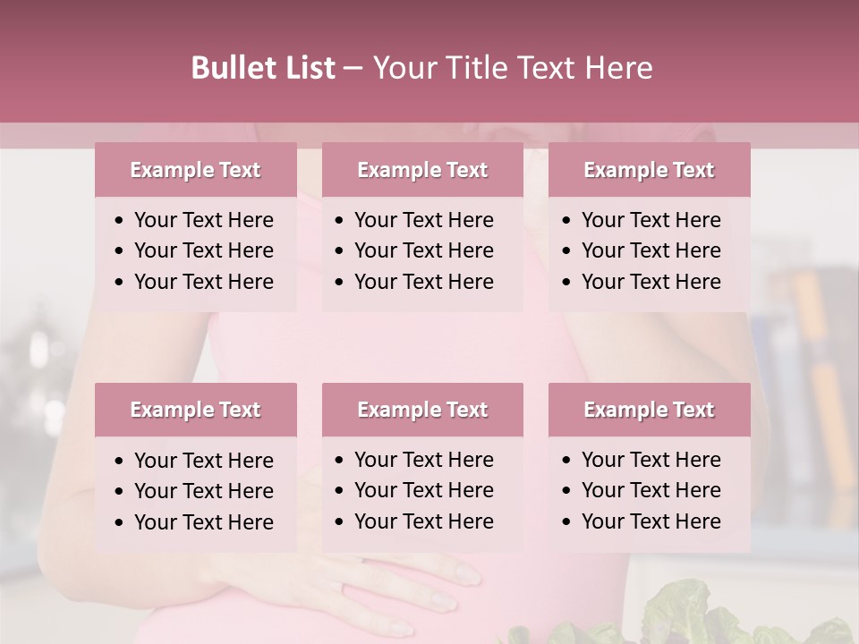 Pregnant Woman In Kitchen Making A Salad And Smiling PowerPoint Template