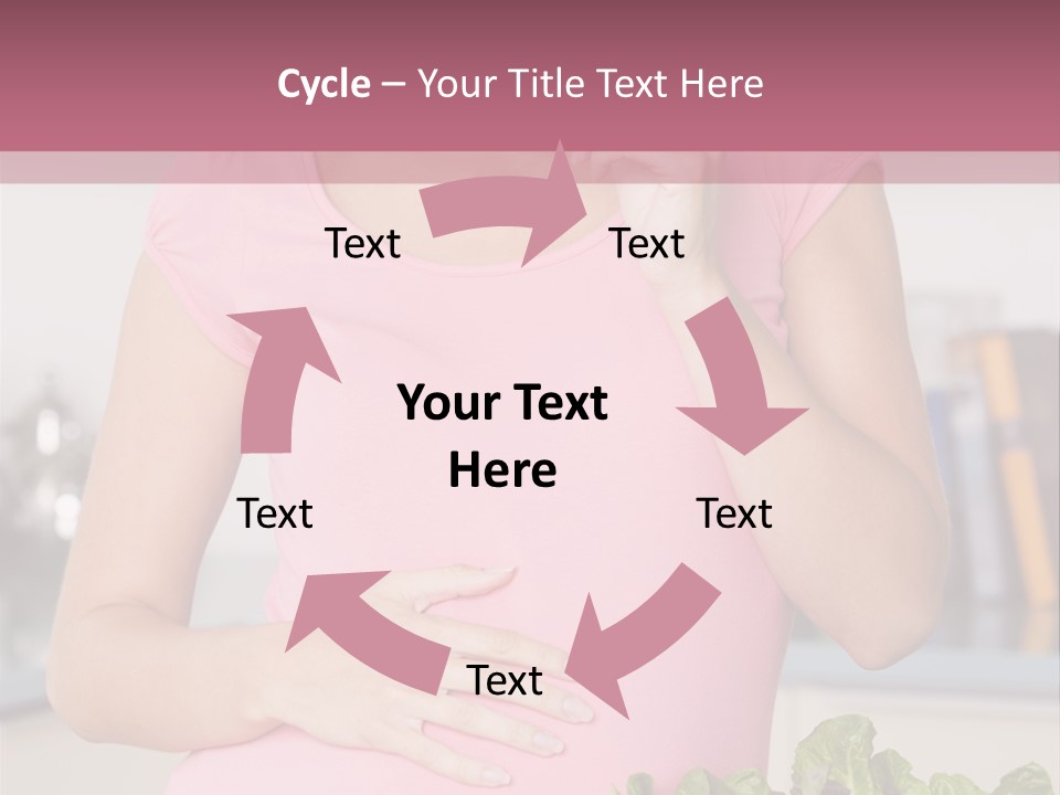 Pregnant Woman In Kitchen Making A Salad And Smiling PowerPoint Template