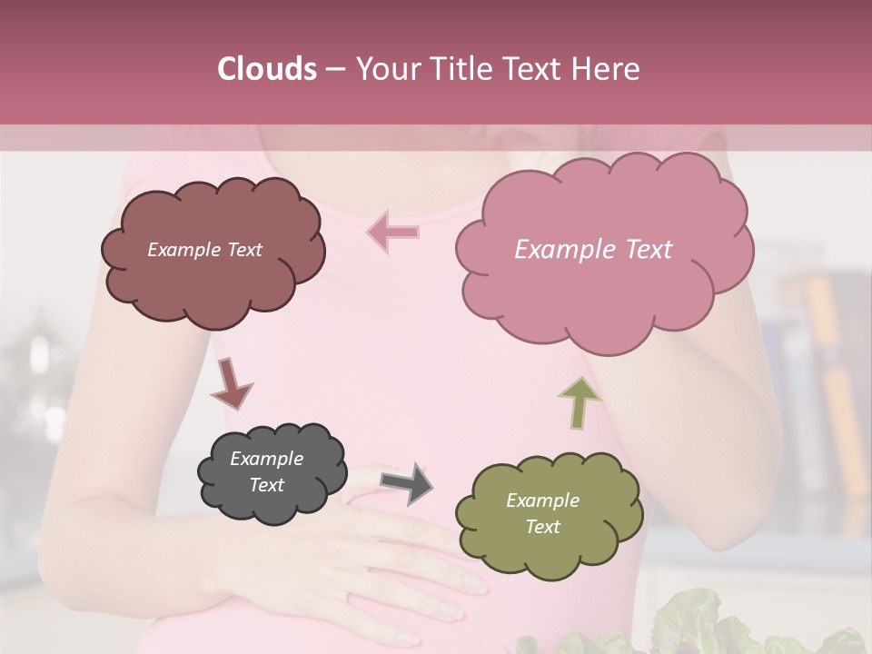 Pregnant Woman In Kitchen Making A Salad And Smiling PowerPoint Template