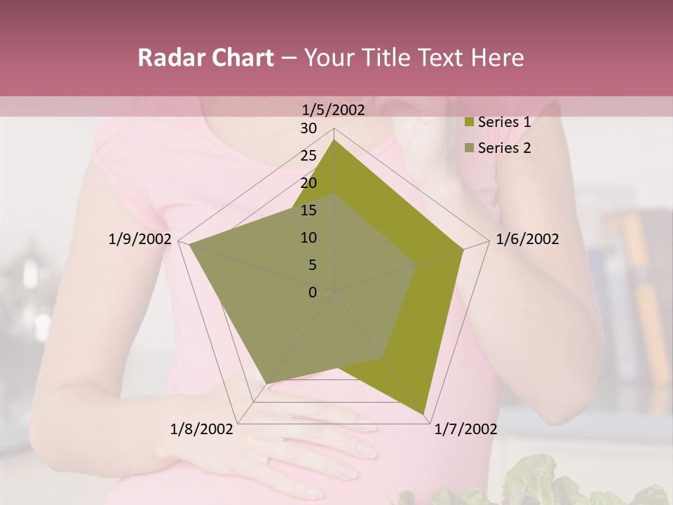 Pregnant Woman In Kitchen Making A Salad And Smiling PowerPoint Template