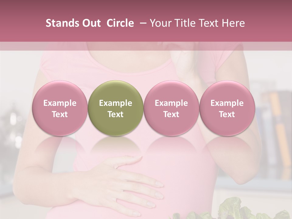 Pregnant Woman In Kitchen Making A Salad And Smiling PowerPoint Template