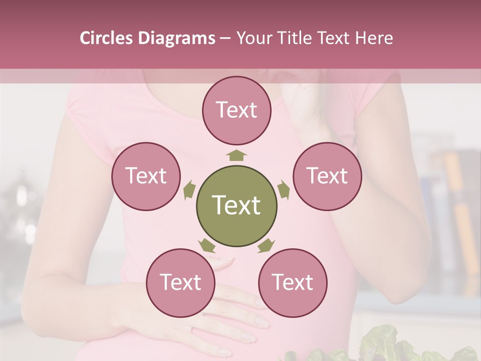 Pregnant Woman In Kitchen Making A Salad And Smiling PowerPoint Template