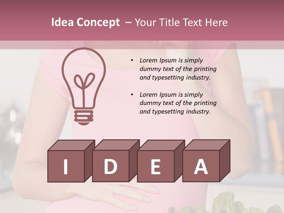 Pregnant Woman In Kitchen Making A Salad And Smiling PowerPoint Template