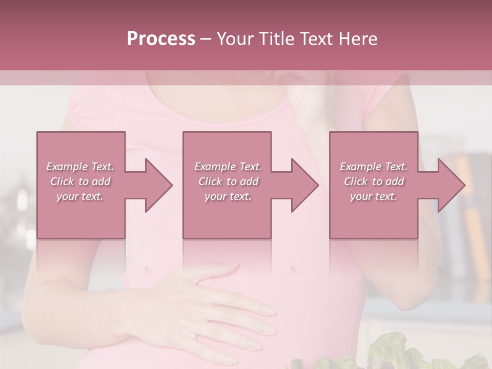 Pregnant Woman In Kitchen Making A Salad And Smiling PowerPoint Template