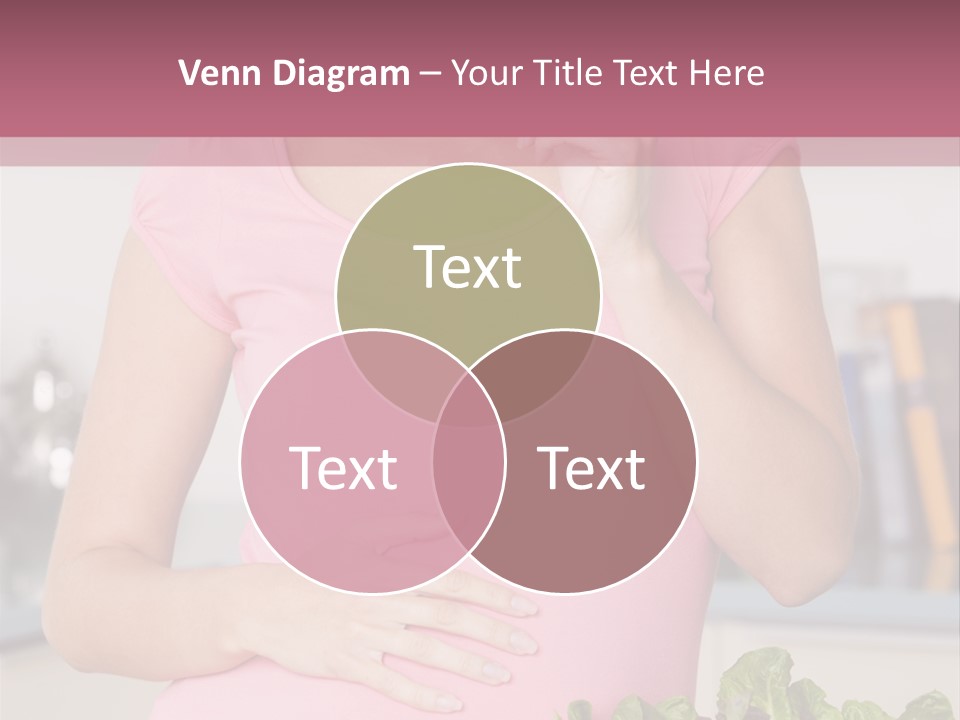 Pregnant Woman In Kitchen Making A Salad And Smiling PowerPoint Template