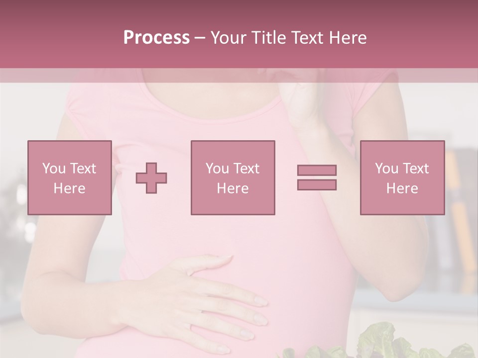 Pregnant Woman In Kitchen Making A Salad And Smiling PowerPoint Template