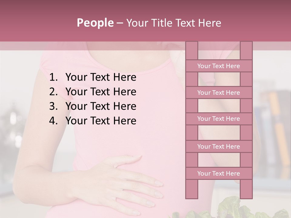 Pregnant Woman In Kitchen Making A Salad And Smiling PowerPoint Template