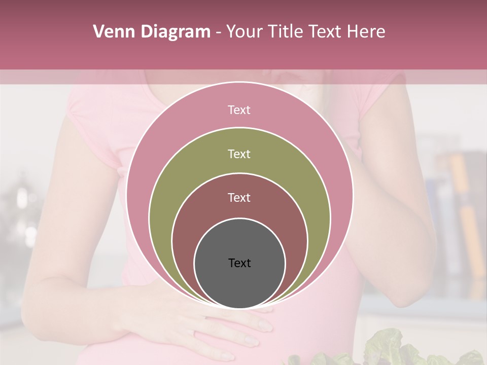 Pregnant Woman In Kitchen Making A Salad And Smiling PowerPoint Template