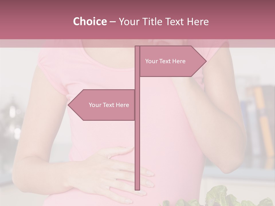 Pregnant Woman In Kitchen Making A Salad And Smiling PowerPoint Template