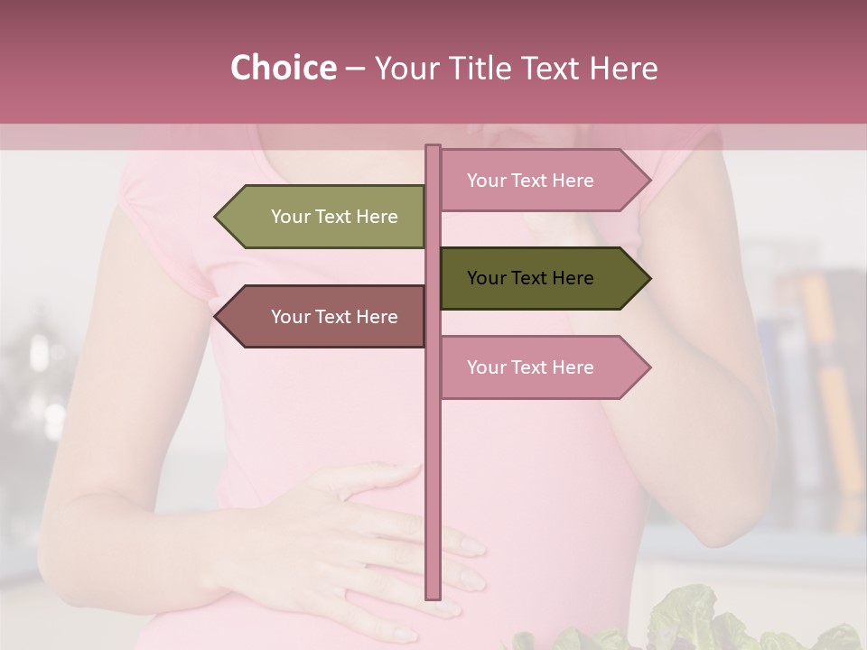 Pregnant Woman In Kitchen Making A Salad And Smiling PowerPoint Template