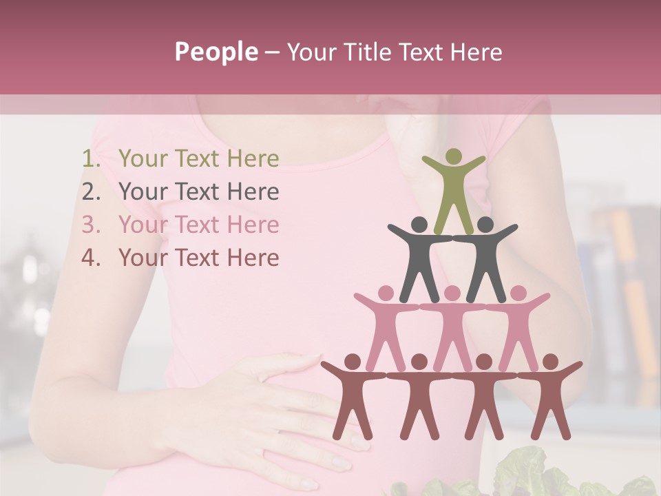 Pregnant Woman In Kitchen Making A Salad And Smiling PowerPoint Template