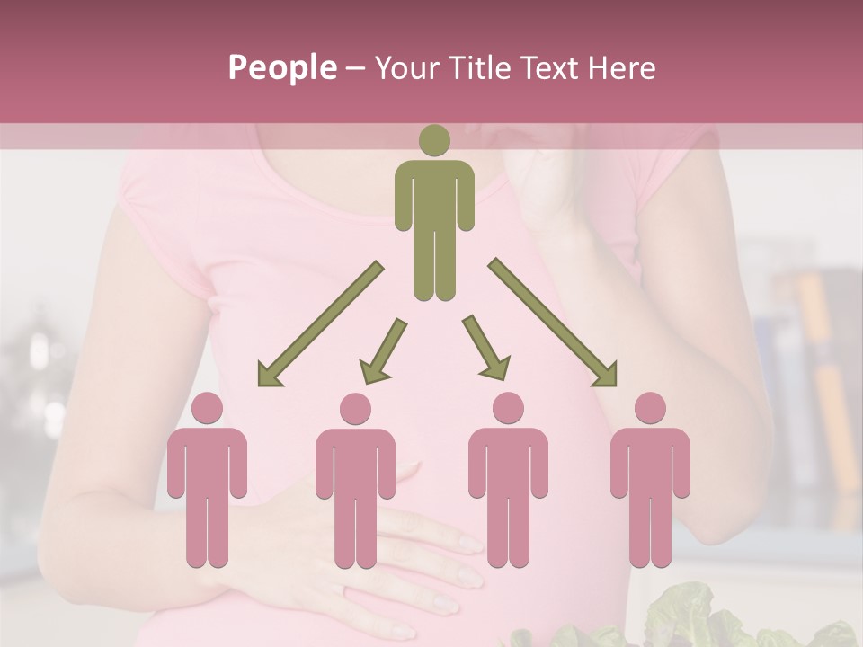 Pregnant Woman In Kitchen Making A Salad And Smiling PowerPoint Template