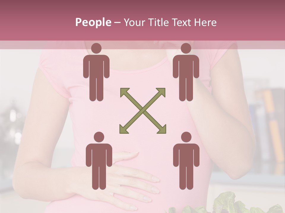 Pregnant Woman In Kitchen Making A Salad And Smiling PowerPoint Template