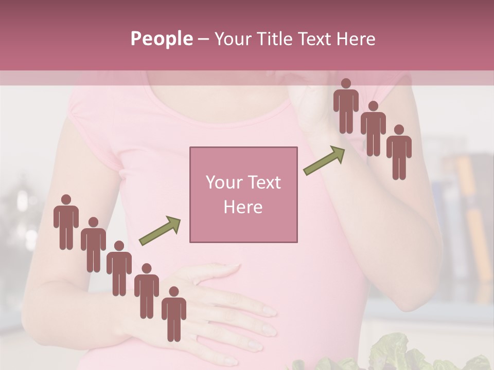 Pregnant Woman In Kitchen Making A Salad And Smiling PowerPoint Template